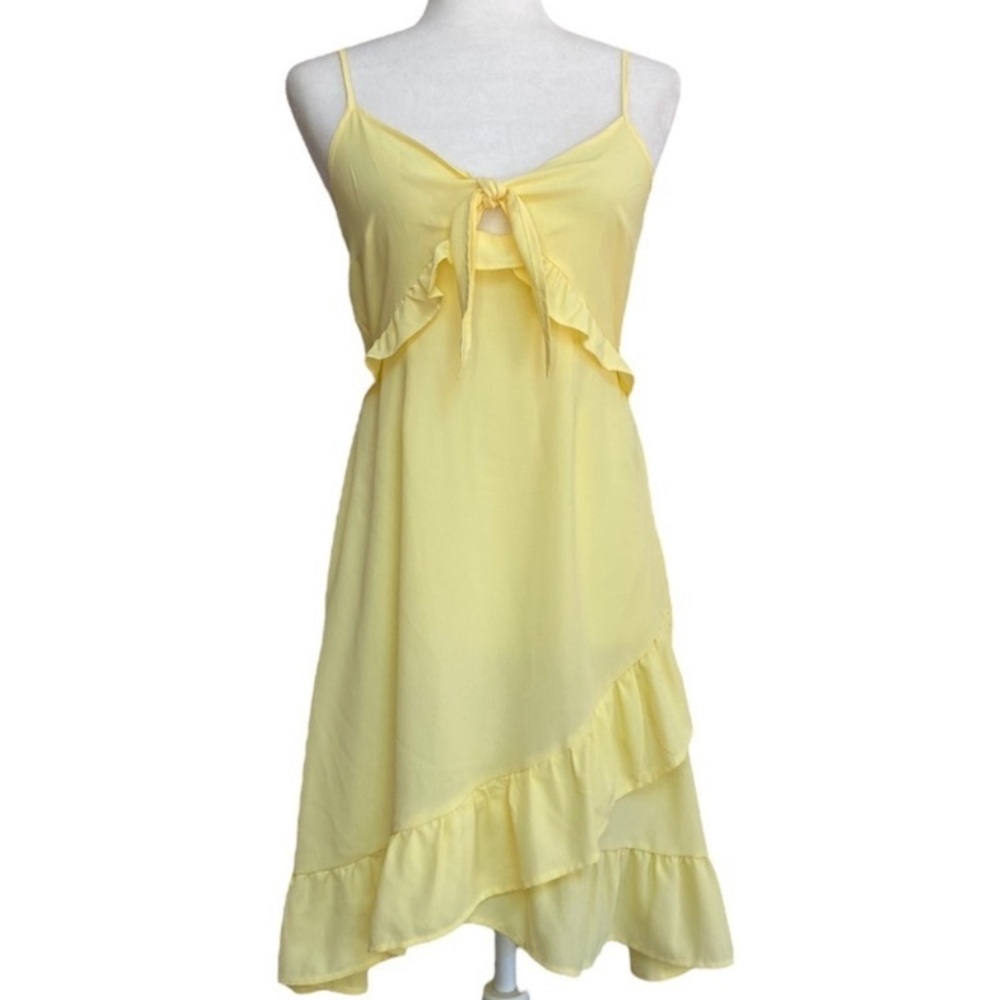 Vero Moda Yellow Tie Front Spaghetti Strap Womens XL Ruffle Trim Sundress NWOT